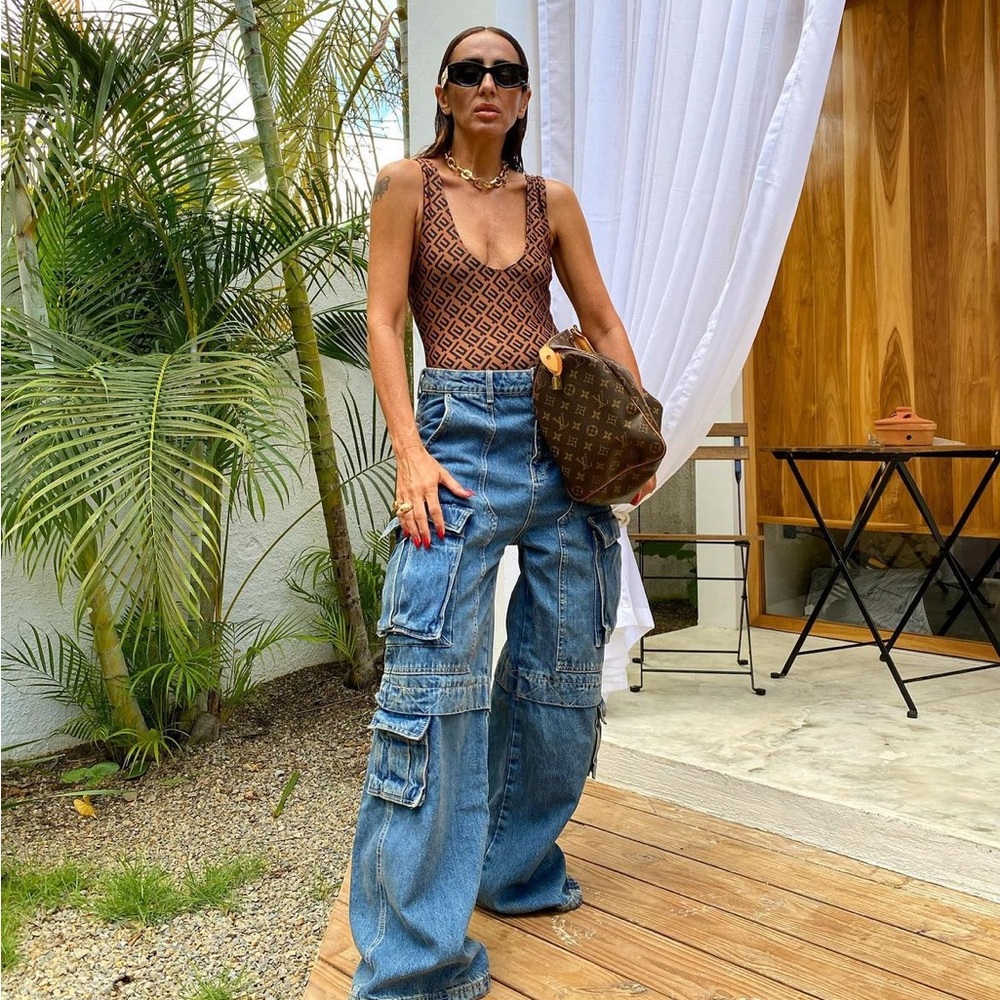 🆕ZARA HIGH-WAISTED ZW CARGO JEANS MEDIUM BLUE